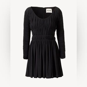 TOVE Romy, Black Long-Sleeve Gathered Waist Dress NWT